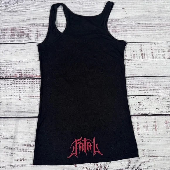 Vintage Y2K Fatal Black Graphic Skull Tank Top with Pink Accents Rockstar - Picture 4 of 8
